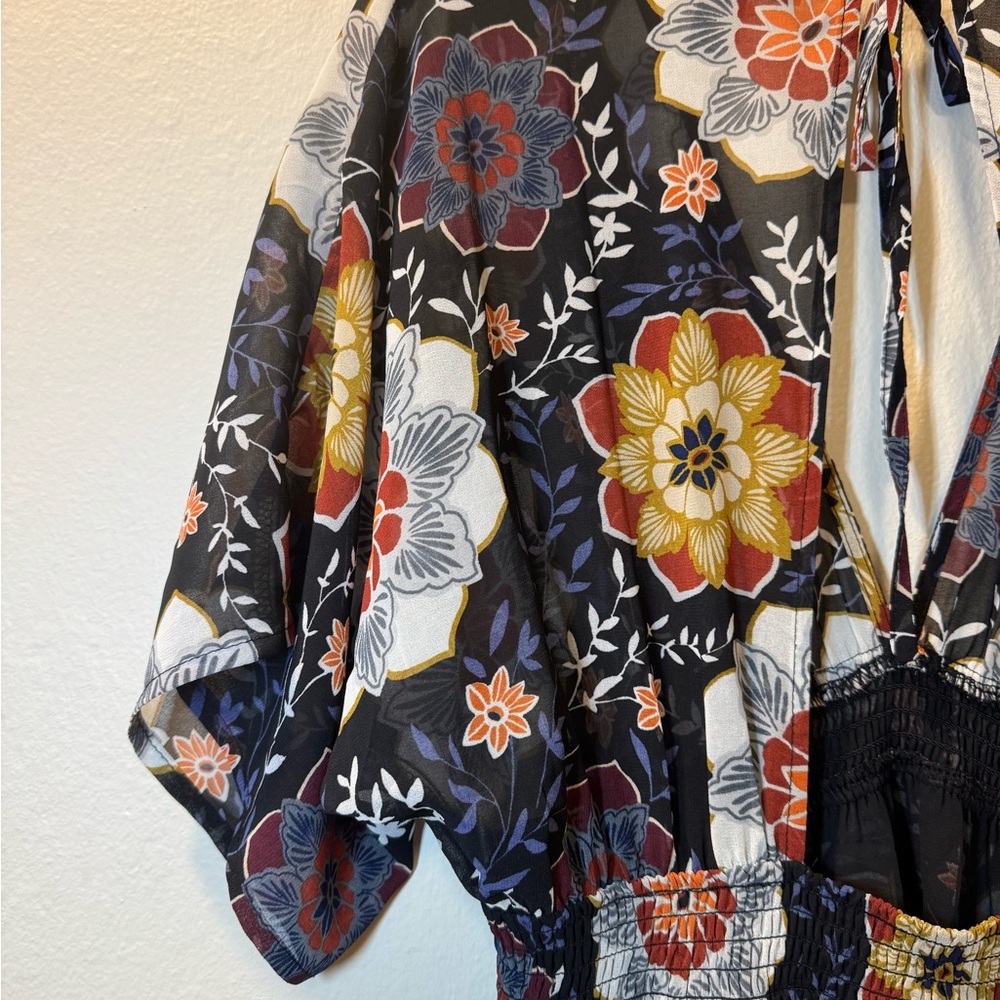 Forever 21 Black Maxi Dress with Red, Gold, Cream Floral Print - Picture 9 of 12